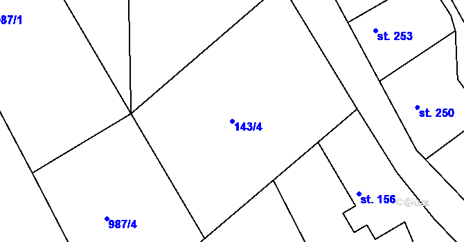 Parcela st. 143/4 v KÚ Kryštofovo Údolí, Katastrální mapa