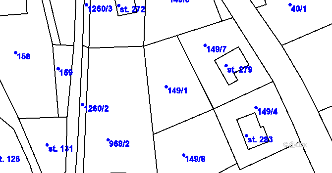 Parcela st. 149/1 v KÚ Kryštofovo Údolí, Katastrální mapa