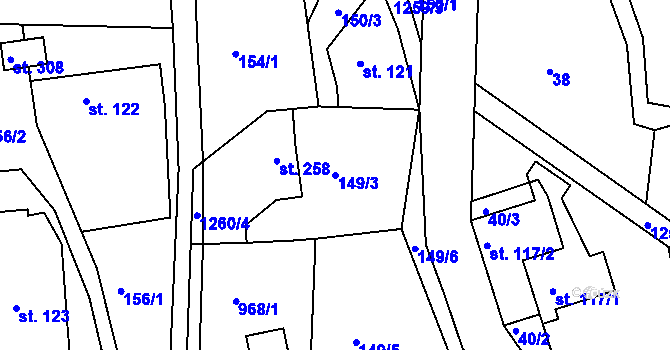 Parcela st. 149/3 v KÚ Kryštofovo Údolí, Katastrální mapa