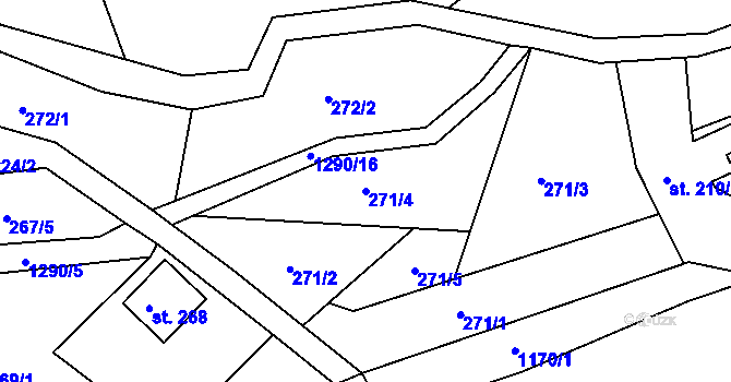 Parcela st. 271/4 v KÚ Kryštofovo Údolí, Katastrální mapa