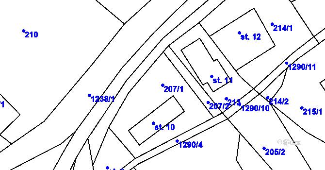 Parcela st. 207/1 v KÚ Kryštofovo Údolí, Katastrální mapa