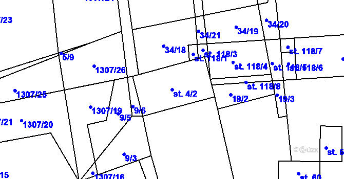 Parcela st. 4/2 v KÚ Křeč, Katastrální mapa