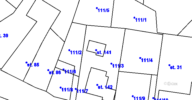Parcela st. 141 v KÚ Křeč, Katastrální mapa