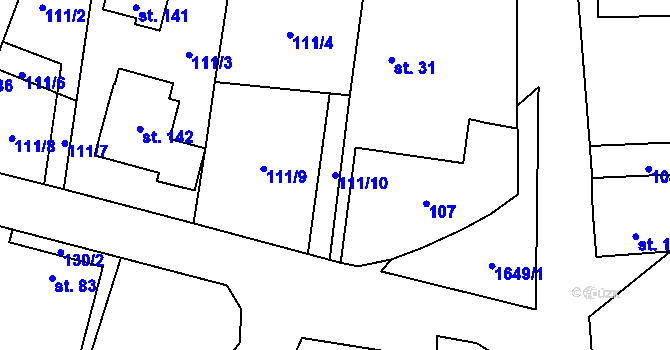 Parcela st. 111/10 v KÚ Křeč, Katastrální mapa