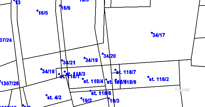 Parcela st. 34/20 v KÚ Křeč, Katastrální mapa