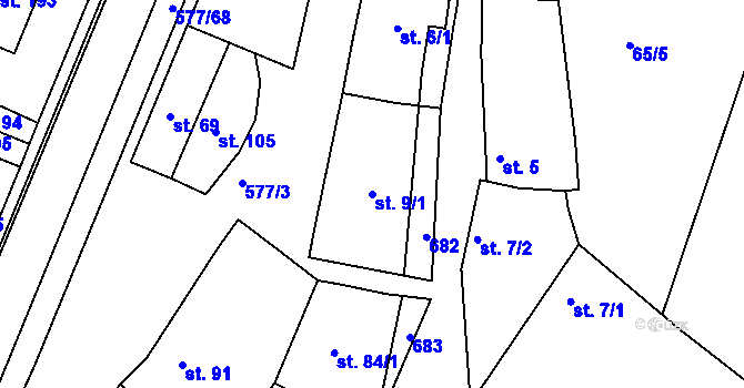 Parcela st. 9/1 v KÚ Křečhoř, Katastrální mapa