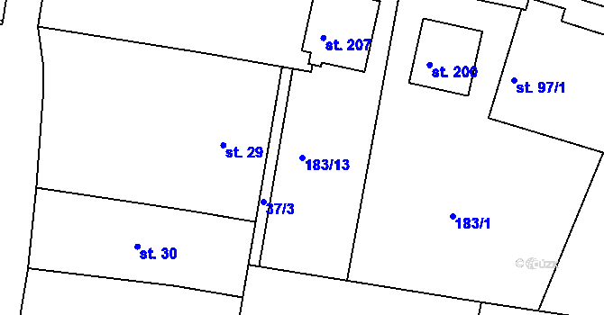 Parcela st. 183/13 v KÚ Křečhoř, Katastrální mapa