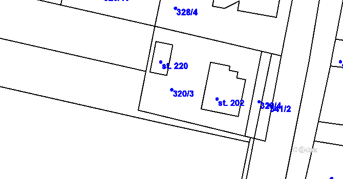 Parcela st. 320/3 v KÚ Křečhoř, Katastrální mapa
