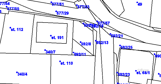 Parcela st. 592/8 v KÚ Křečhoř, Katastrální mapa