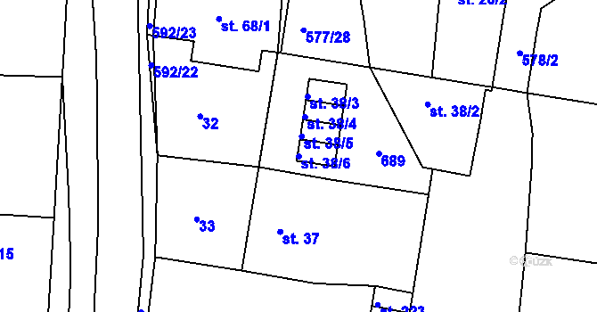 Parcela st. 38/6 v KÚ Křečhoř, Katastrální mapa