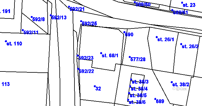 Parcela st. 68/1 v KÚ Křečhoř, Katastrální mapa