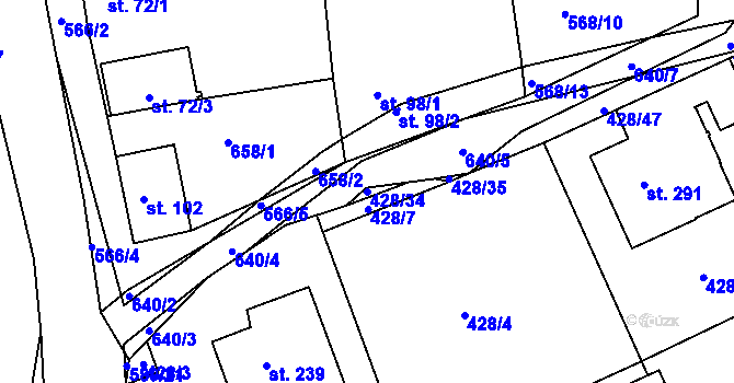 Parcela st. 428/34 v KÚ Křečhoř, Katastrální mapa
