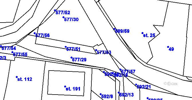 Parcela st. 577/53 v KÚ Křečhoř, Katastrální mapa