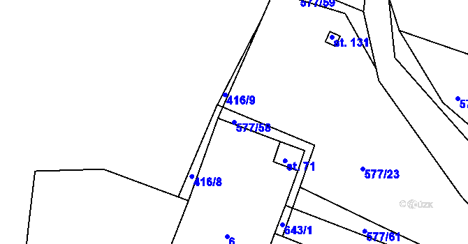 Parcela st. 577/58 v KÚ Křečhoř, Katastrální mapa