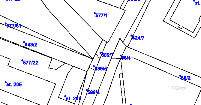Parcela st. 589/7 v KÚ Křečhoř, Katastrální mapa