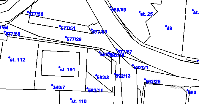 Parcela st. 592/12 v KÚ Křečhoř, Katastrální mapa