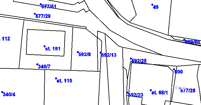 Parcela st. 592/13 v KÚ Křečhoř, Katastrální mapa