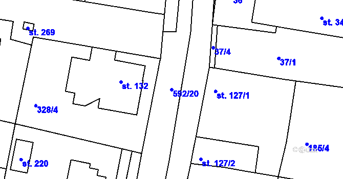 Parcela st. 592/20 v KÚ Křečhoř, Katastrální mapa
