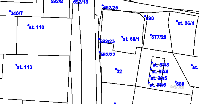 Parcela st. 592/22 v KÚ Křečhoř, Katastrální mapa