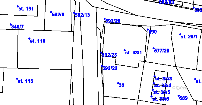 Parcela st. 592/23 v KÚ Křečhoř, Katastrální mapa