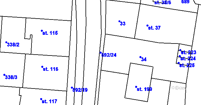 Parcela st. 592/24 v KÚ Křečhoř, Katastrální mapa