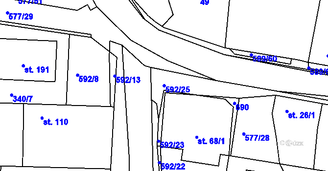 Parcela st. 592/25 v KÚ Křečhoř, Katastrální mapa