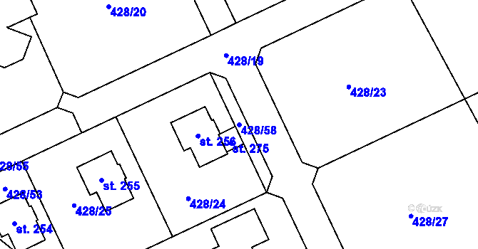 Parcela st. 428/58 v KÚ Křečhoř, Katastrální mapa