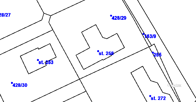 Parcela st. 258 v KÚ Křečhoř, Katastrální mapa