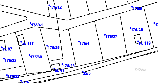 Parcela st. 175/4 v KÚ Kutlíře, Katastrální mapa