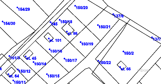 Parcela st. 150/19 v KÚ Kutlíře, Katastrální mapa