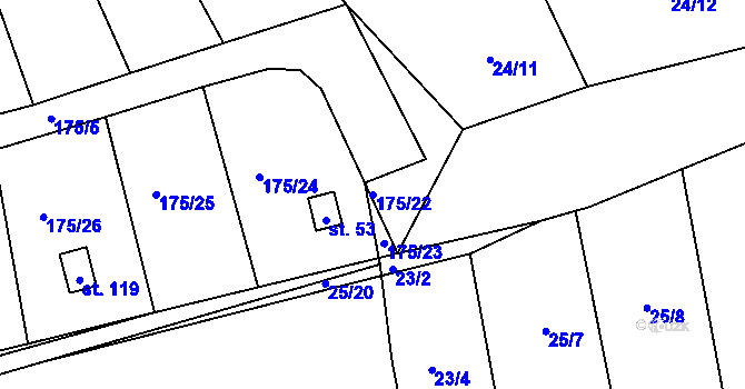Parcela st. 175/22 v KÚ Kutlíře, Katastrální mapa