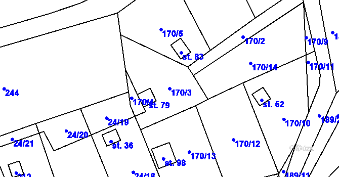 Parcela st. 170/3 v KÚ Kutlíře, Katastrální mapa