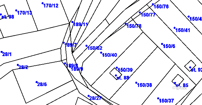 Parcela st. 150/40 v KÚ Kutlíře, Katastrální mapa