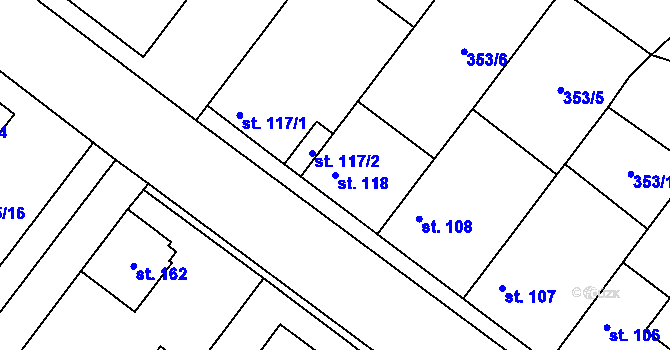 Parcela st. 118 v KÚ Křečkov, Katastrální mapa