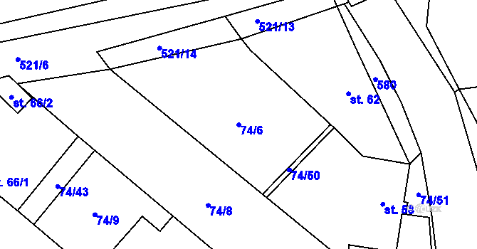 Parcela st. 74/6 v KÚ Křečkov, Katastrální mapa