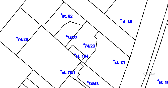 Parcela st. 74/23 v KÚ Křečkov, Katastrální mapa