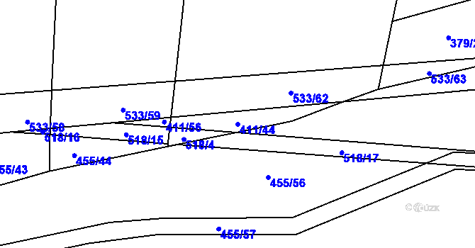 Parcela st. 411/44 v KÚ Křečkov, Katastrální mapa