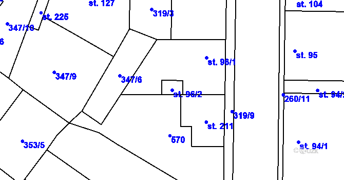 Parcela st. 96/2 v KÚ Křečkov, Katastrální mapa