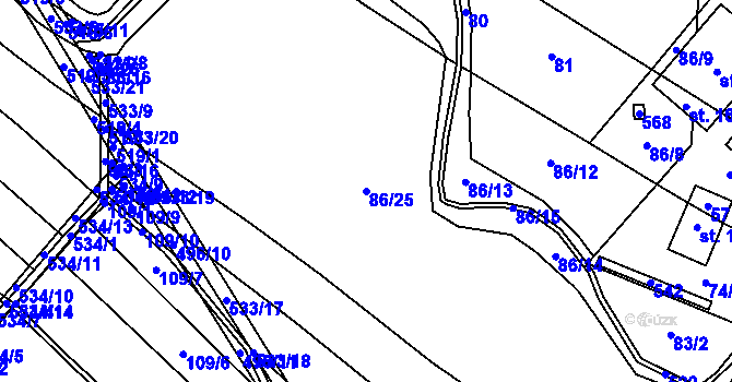 Parcela st. 86/25 v KÚ Křečkov, Katastrální mapa