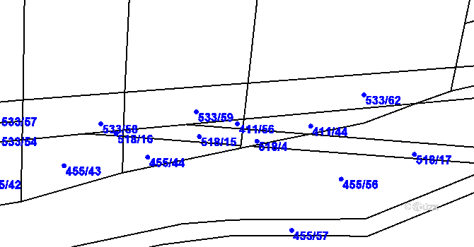 Parcela st. 411/56 v KÚ Křečkov, Katastrální mapa