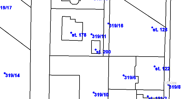 Parcela st. 200 v KÚ Křečkov, Katastrální mapa