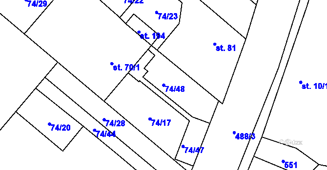 Parcela st. 74/48 v KÚ Křečkov, Katastrální mapa