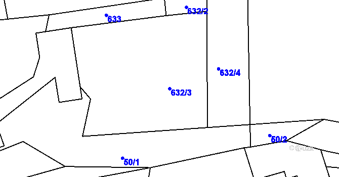 Parcela st. 632/3 v KÚ Křečovice u Neveklova, Katastrální mapa