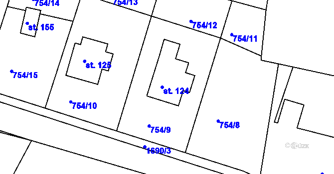Parcela st. 124 v KÚ Křečovice u Neveklova, Katastrální mapa