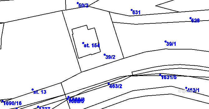 Parcela st. 39/2 v KÚ Křečovice u Neveklova, Katastrální mapa