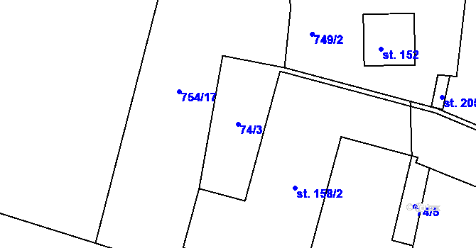 Parcela st. 74/3 v KÚ Křečovice u Neveklova, Katastrální mapa
