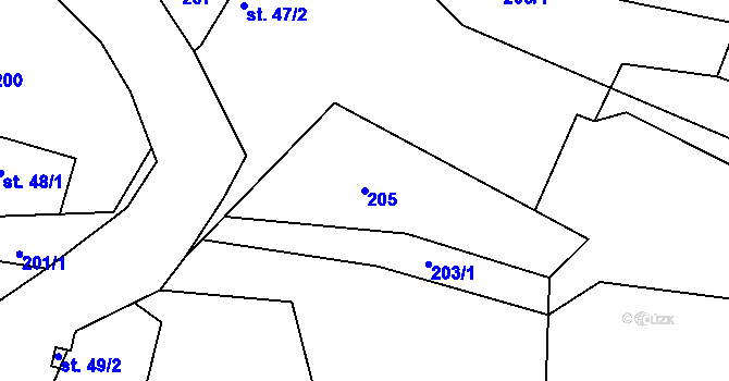 Parcela st. 205 v KÚ Křečovice u Neveklova, Katastrální mapa