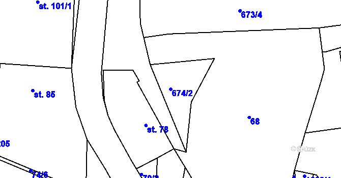 Parcela st. 674/2 v KÚ Křečovice u Neveklova, Katastrální mapa