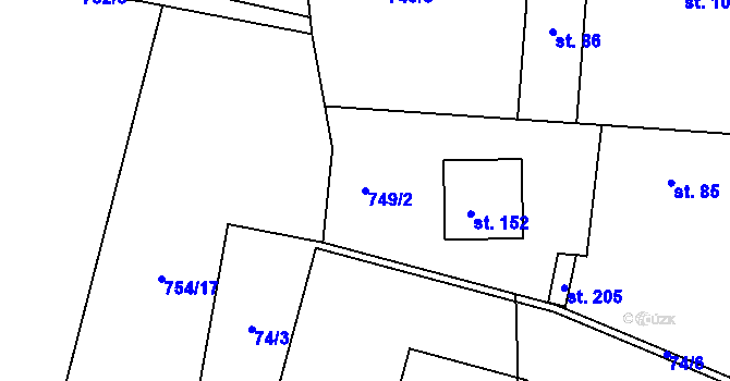 Parcela st. 749/2 v KÚ Křečovice u Neveklova, Katastrální mapa