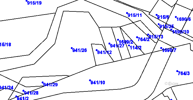 Parcela st. 941/12 v KÚ Křečovice u Neveklova, Katastrální mapa